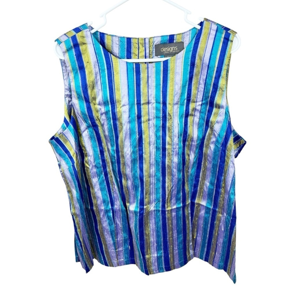 Designs by Lane Bryant Blue Green Silk Sleeveless Vintage Top Size 18/20